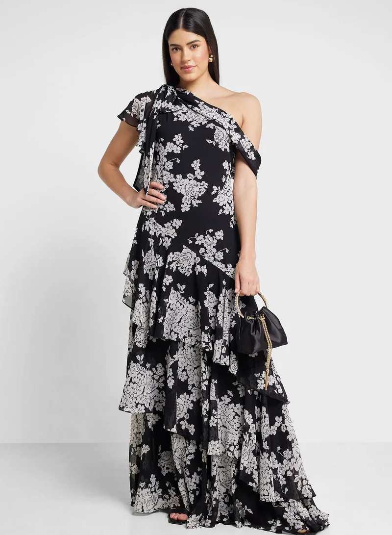 Lauren Ralph Lauren One Shoulder Ruffle Printed Dress