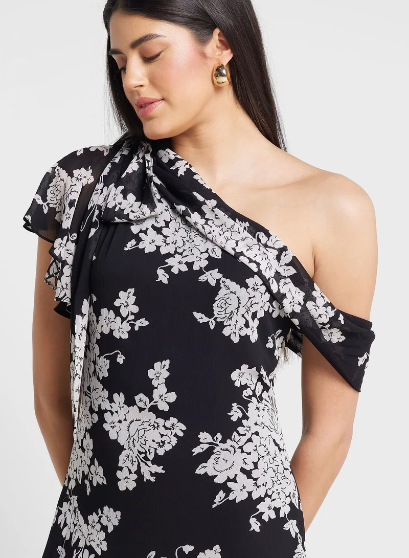 Lauren Ralph Lauren One Shoulder Ruffle Printed Dress