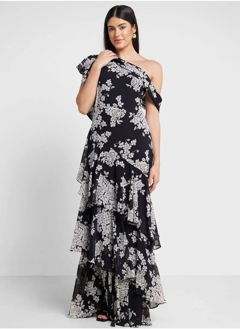 Lauren Ralph Lauren One Shoulder Ruffle Printed Dress