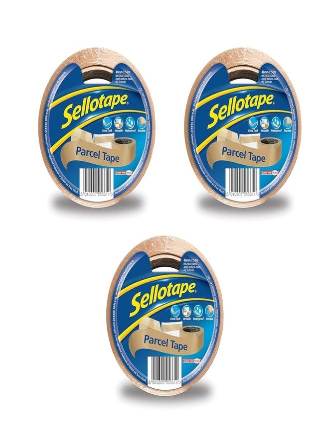 Sellotape Parcel Tape, Brown Tape for Packing, High-Strength Packaging Tape for Professional & Office Use, Packing Tape for Heavy Loads, DIY, 48mmx50m*3