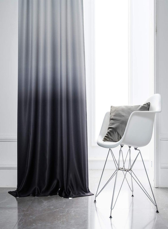 SimpleHome 84 Inch Long Ombre Blackout Curtains Gradient White and Black Room Darkening Eyelet Top Panels Thermal Insulated Grommet Window Drapes for Living Room/Bedroom (Black, 52W x 84L / 2 Panels) - Image 2