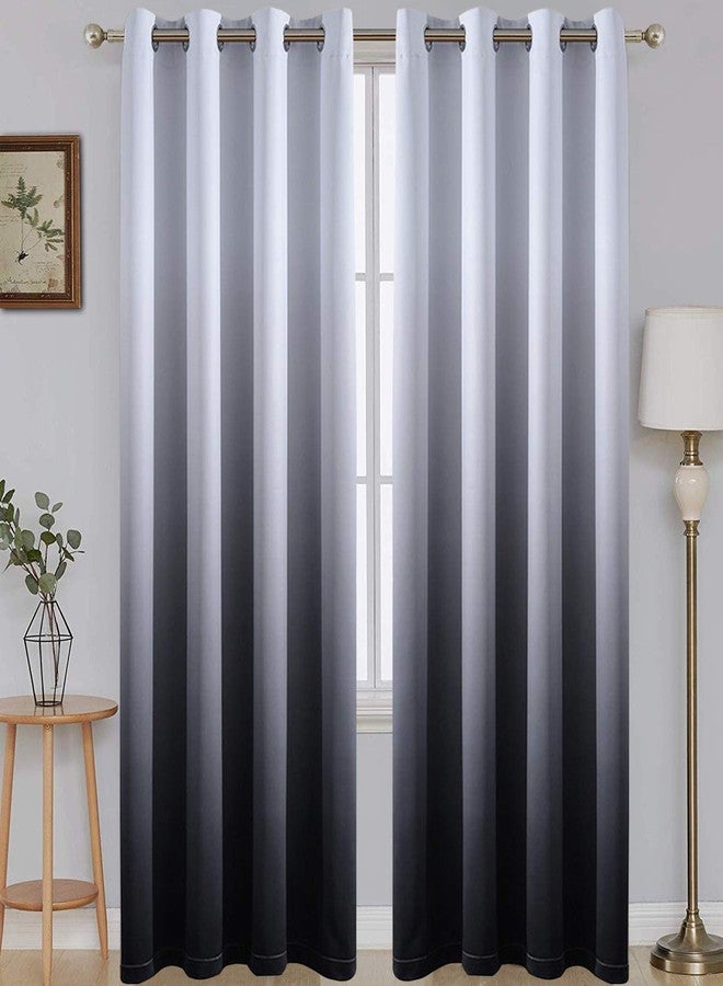 SimpleHome 84 Inch Long Ombre Blackout Curtains Gradient White and Black Room Darkening Eyelet Top Panels Thermal Insulated Grommet Window Drapes for Living Room/Bedroom (Black, 52W x 84L / 2 Panels) - Image 1