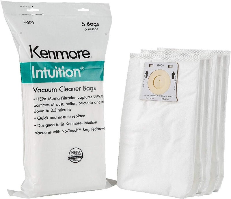 Kenmore أكياس كينمور IB600 HEPA البديلة لجهاز الشفط العمودي Intuition لأجهزة BU4022 BU4020 BU4018 BU4050 BU3040 باللون الأبيض - Image 1
