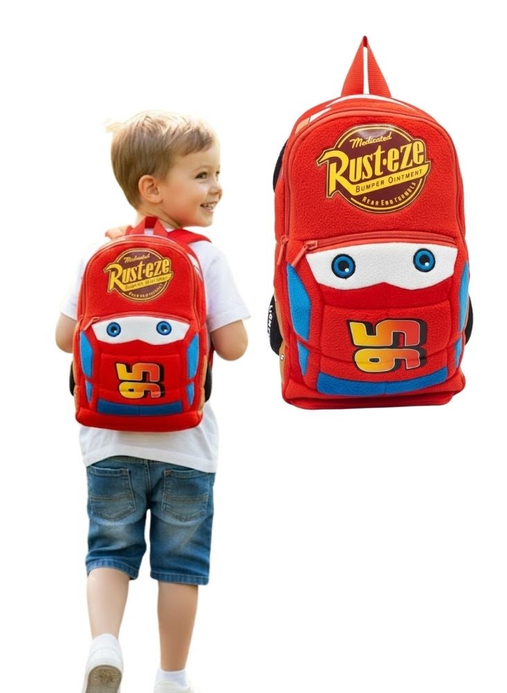 بريميم حقيبة ظهر ثلاثية الأبعاد من القطيفة بتصميم لايتنينج ماكوين للأطفال - حقيبة مدرسية ناعمة محشوة بتصميم سيارات ديزني بيكسار رقم 95 لمرحلة ما قبل المدرسة والسفر - Image 1