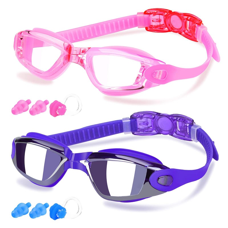 COOLOO Swim Goggles Men, 2 Pack Swimming Goggles for Women Kids Adult Anti-Fog, Pink & Sapphire - Image 1