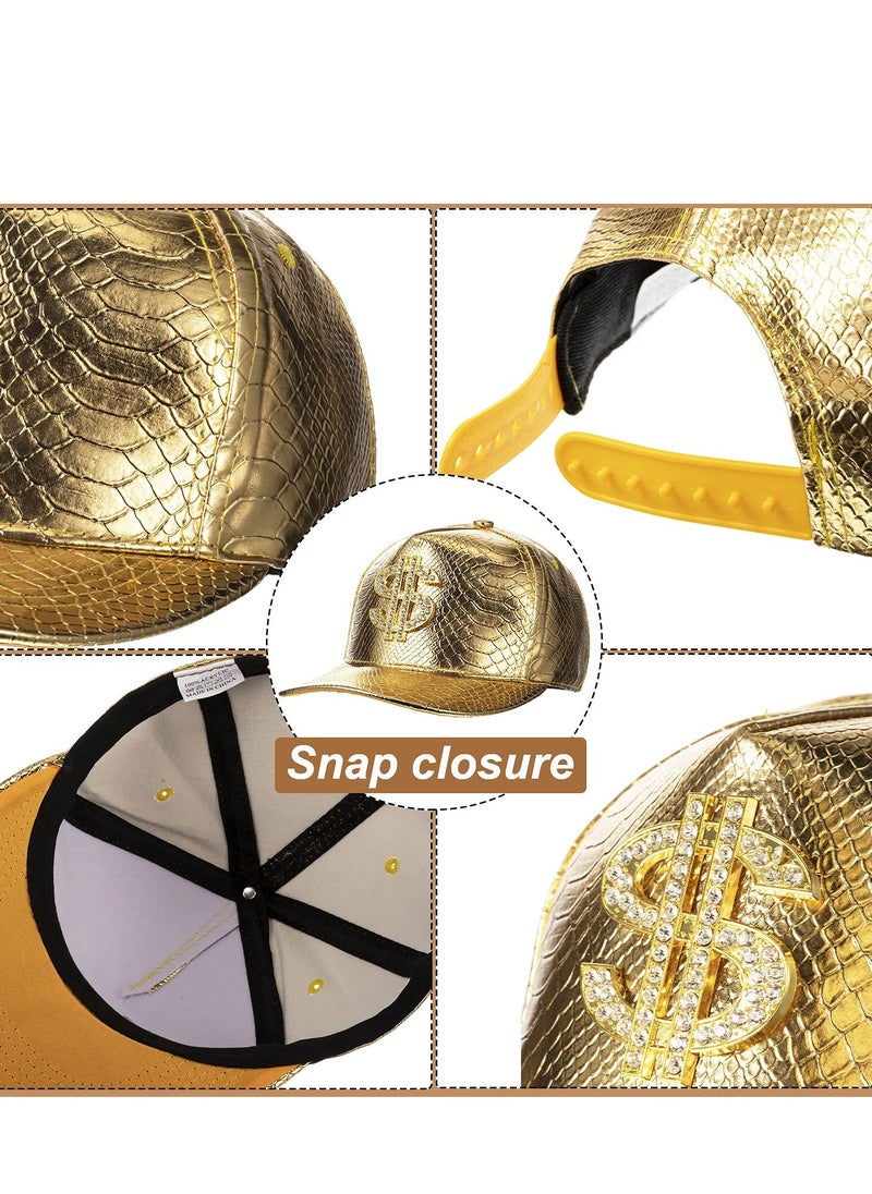 Generic - 6 Pcs Hip Hop Costume Set - Baseball Cap, Dollar Hat, Gold Chain, Pendant Necklaces & Rings for Party & Cosplay - Image 1