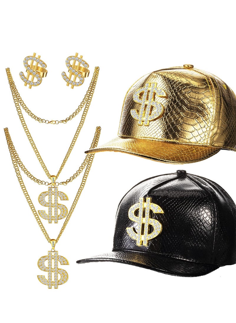 Generic - 6 Pcs Hip Hop Costume Set - Baseball Cap, Dollar Hat, Gold Chain, Pendant Necklaces & Rings for Party & Cosplay - Image 1