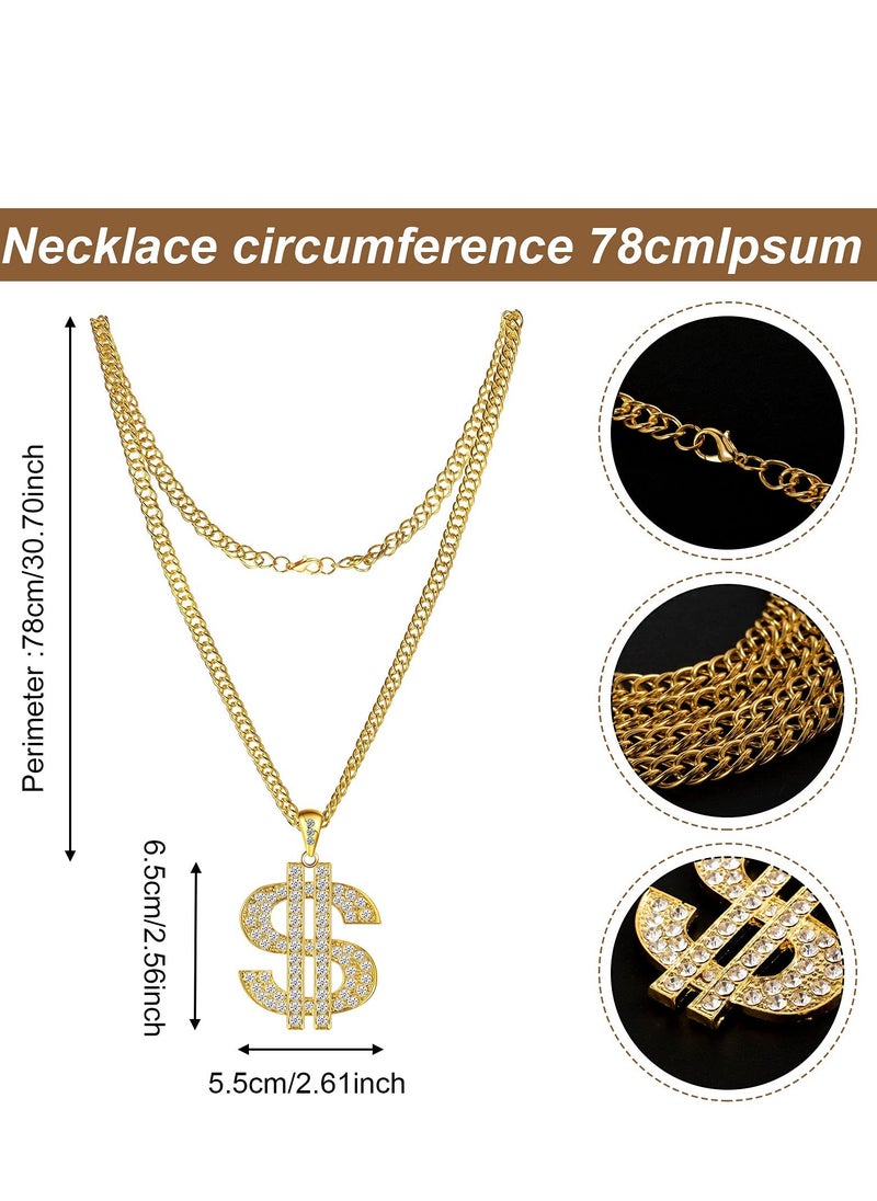 Generic - 6 Pcs Hip Hop Costume Set - Baseball Cap, Dollar Hat, Gold Chain, Pendant Necklaces & Rings for Party & Cosplay - Image 1