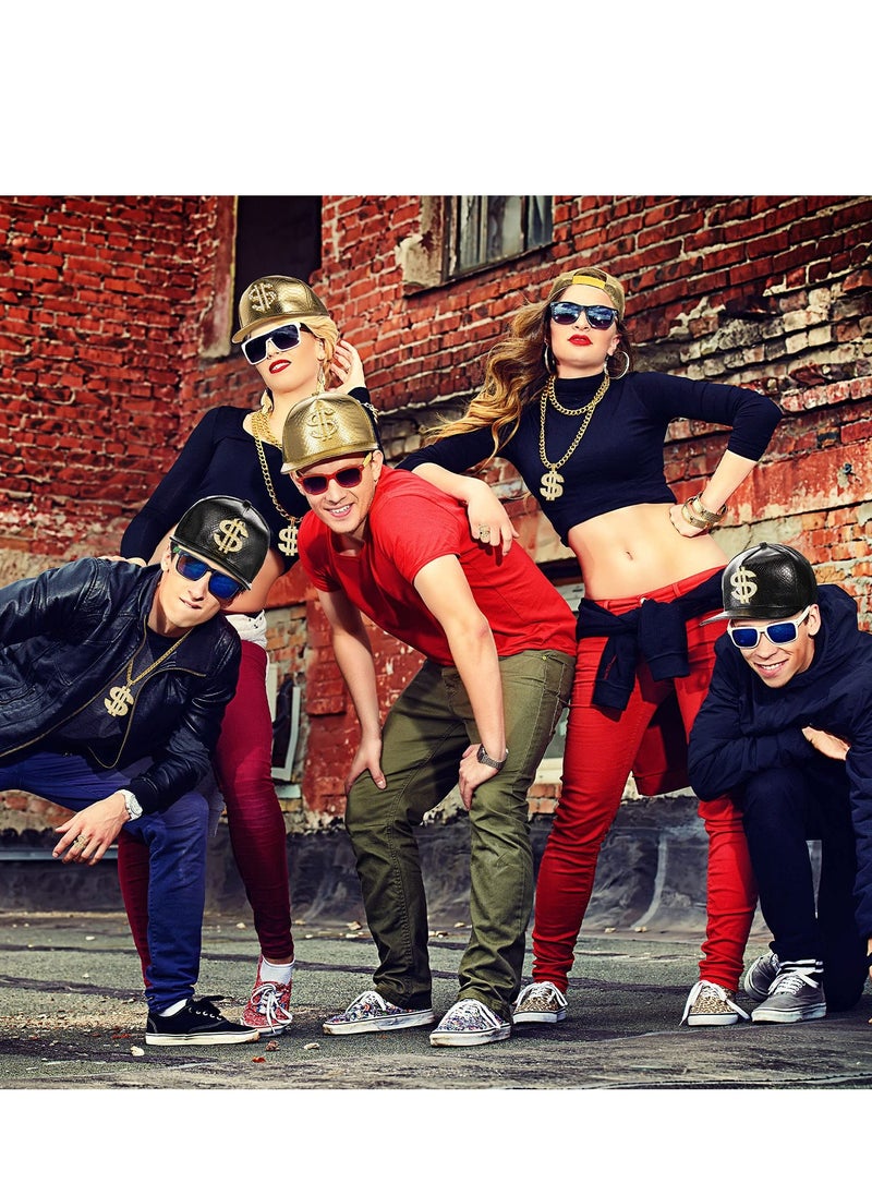 Generic - 6 Pcs Hip Hop Costume Set - Baseball Cap, Dollar Hat, Gold Chain, Pendant Necklaces & Rings for Party & Cosplay - Image 1