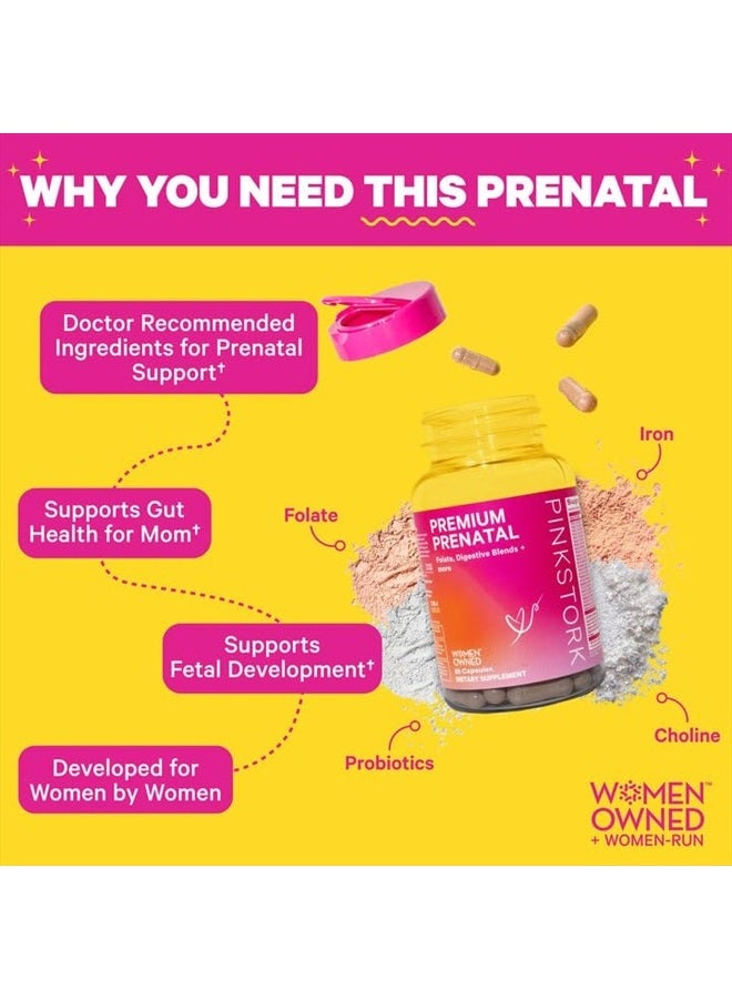 Pink Stork Premium Prenatal Vitamins for Women with Organic Whole-Food Ingredients, Folate, Vitamin B6 & B12, Prebiotics and Probiotics for Fetal Development and Morning Sickness Support, 60 Capsules - Image 3