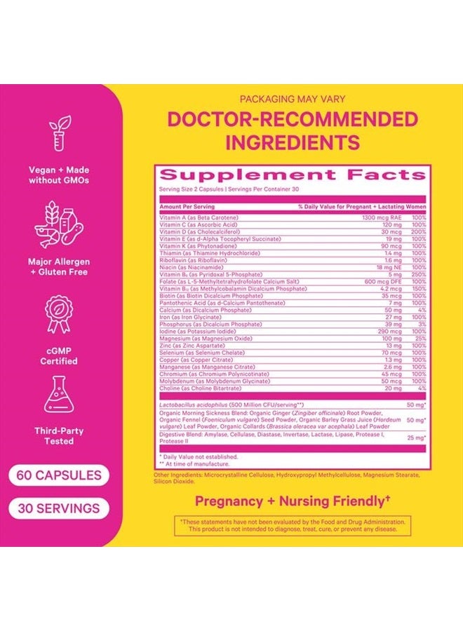 Pink Stork Premium Prenatal Vitamins for Women with Organic Whole-Food Ingredients, Folate, Vitamin B6 & B12, Prebiotics and Probiotics for Fetal Development and Morning Sickness Support, 60 Capsules - Image 4