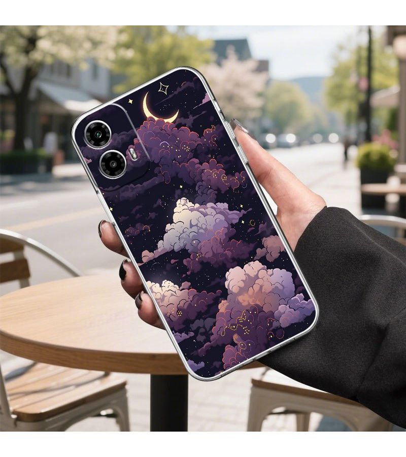 Phone Case Mixed Color 1 For Moto G60S Starry Night Sky Design With Moon Clouds And Stars Soft TPU Transparent Full Coverage Protective Case - Image 2