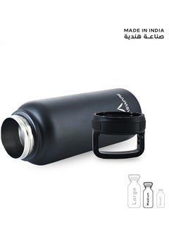 Atlasware Water bottle with a capacity of 1000 ml, a stainless steel water bottle with a wide black lid, European design, that keeps cold for 45 hours and keeps heat for 14 hours, Black  - Image 4