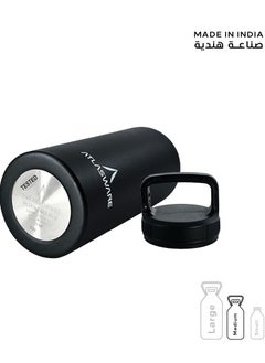 Atlasware Water bottle with a capacity of 1000 ml, a stainless steel water bottle with a wide black lid, European design, that keeps cold for 45 hours and keeps heat for 14 hours, Black  - Image 5