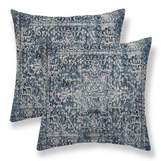 NAVY BLUE BOHO PILLOW COVERS 16X16 SET OF 2 CARPET PATTERN OUTDOOR DECORATIVE THROW PILLOWS ETHNIC RUSTIC FARMHOUSE CUSHION CASES LINEN GIFTS FOR COUCH SOFA DECOR