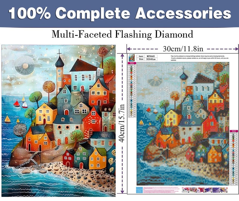 ijbnhd Diamond Art Kits for Adults - House Diamond Painting Kits for Adults, 5D Diamond Painting Dream House, DIY Full Drill Diamond Painting Beach Gem Art Crafts 12x16inch - Image 2