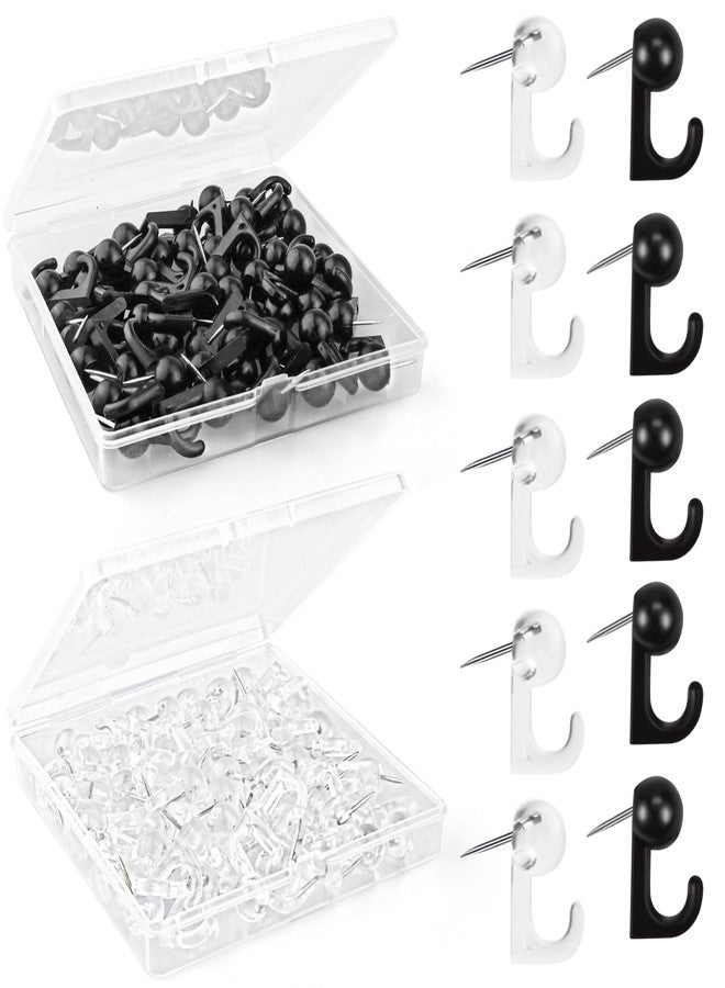 BOSMIOW 100 PCS Push Pin Hooks Plastic Heads Cork Board Thumb Tacks Decorative Pin with Hooks for Photo Wall,Bulletin Board,Home,Office,School Supplies,Black and Clear - Image 1