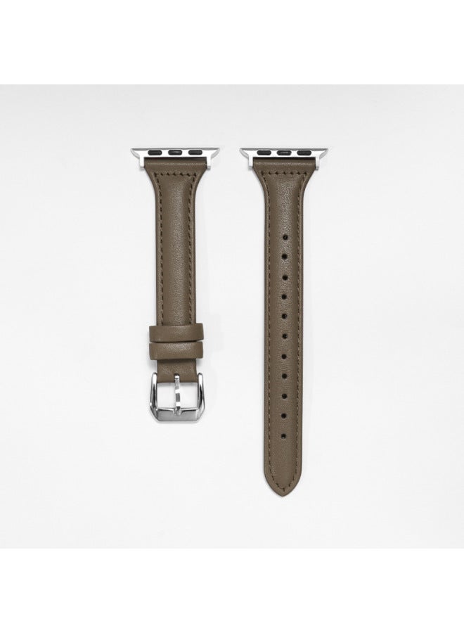MSSM Suitable For Iwatch Strap 4/5/6/7/8ultra Apple First Layer Leather Small Man Waist Strap Slim Thin Leather - Image 1