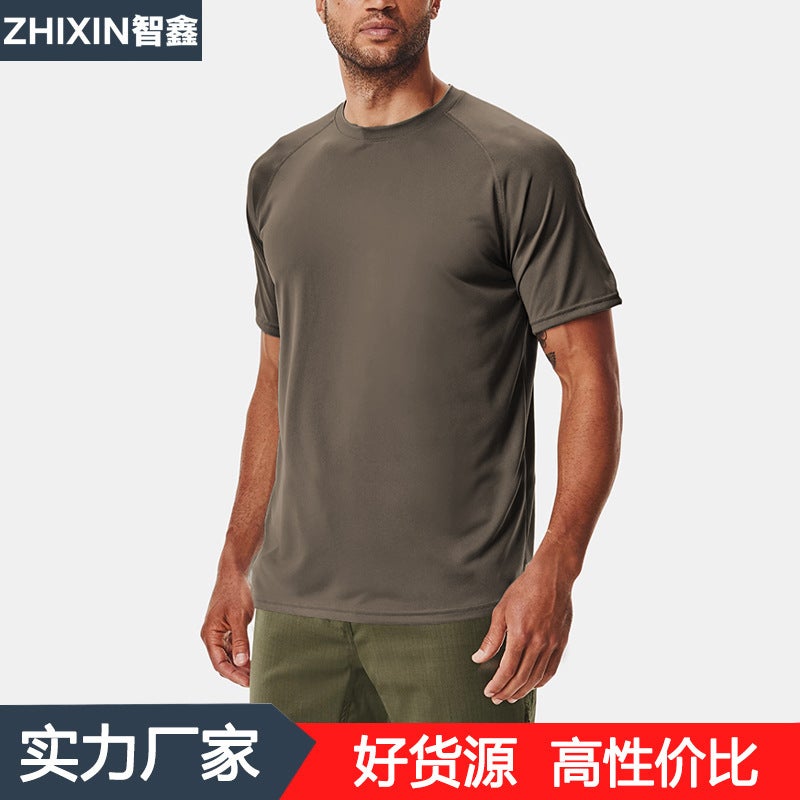 Summer Quick-Dry Ice Silk T-shirt Mens Breathable Loose Sports Top Black - Image 4