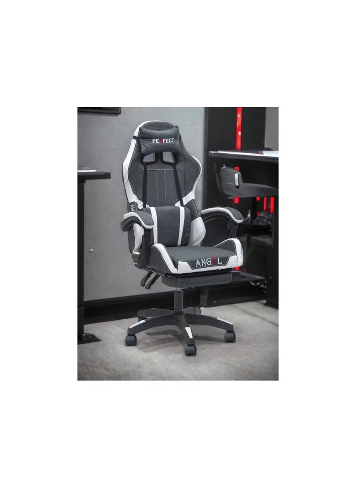 Multi Home Furniture Best Executive Gaming Chair with Retractable Modern design With footrest and cusion  For Video Gaming Without Footrest and  For PC With adjustable Height and Fully Reclining Back And Head FootRest And Cusion For ADULTS (10 TO 20) Years MH-FR34-Grey/White  - Image 2