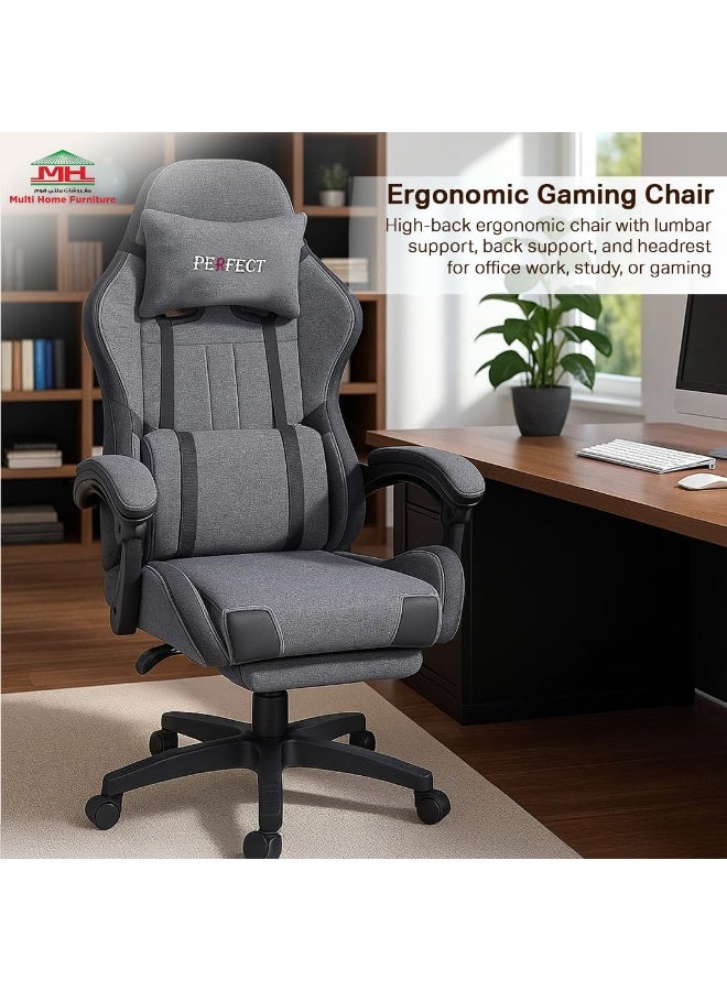 Multi Home Furniture Grey & Black Gaming Chair | Ergonomic Chair High-Back Recliner Chair with Adjustable Footrest & Headrest | Swivel Office Chair with Lumbar Support for Gaming Setup & Back Support - Image 2