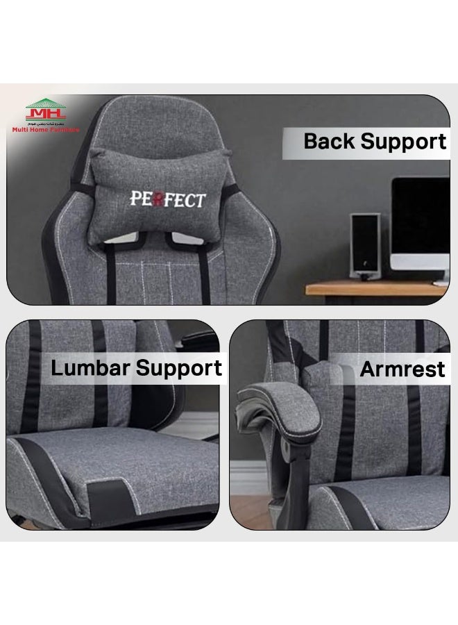 Multi Home Furniture Grey & Black Gaming Chair | Ergonomic Chair High-Back Recliner Chair with Adjustable Footrest & Headrest | Swivel Office Chair with Lumbar Support for Gaming Setup & Back Support - Image 3