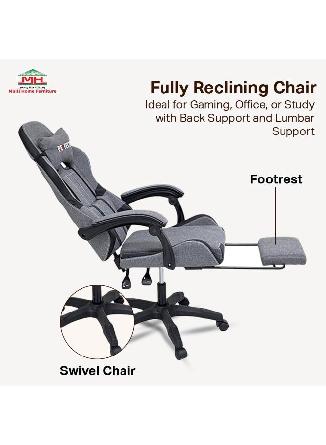 Multi Home Furniture Grey & Black Gaming Chair | Ergonomic Chair High-Back Recliner Chair with Adjustable Footrest & Headrest | Swivel Office Chair with Lumbar Support for Gaming Setup & Back Support - Image 4