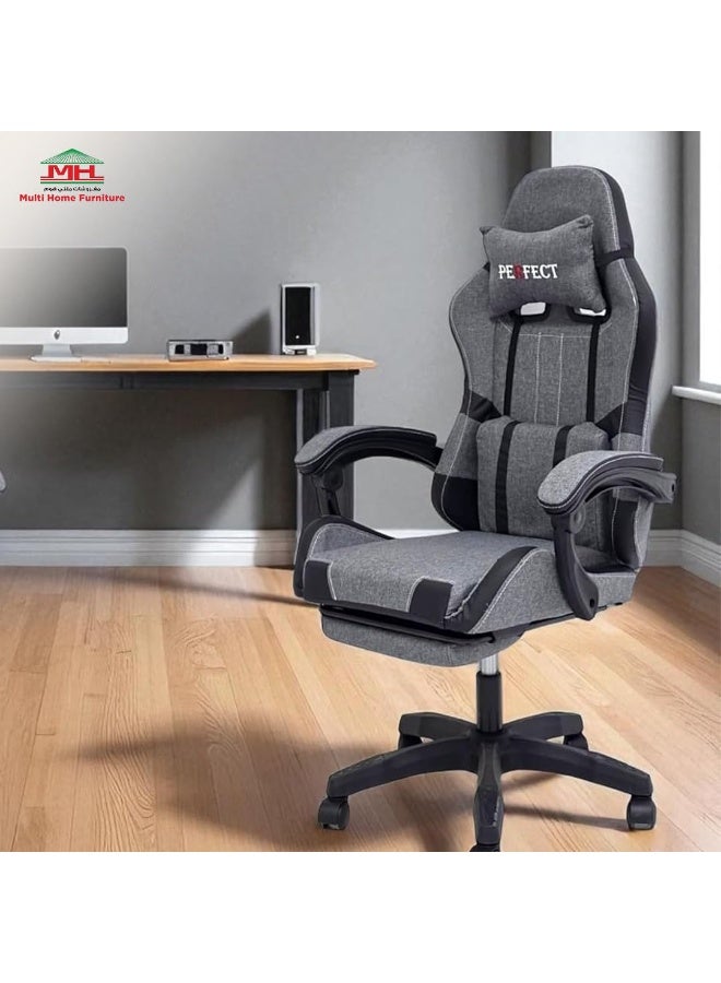 Multi Home Furniture Grey & Black Gaming Chair | Ergonomic Chair High-Back Recliner Chair with Adjustable Footrest & Headrest | Swivel Office Chair with Lumbar Support for Gaming Setup & Back Support - Image 5