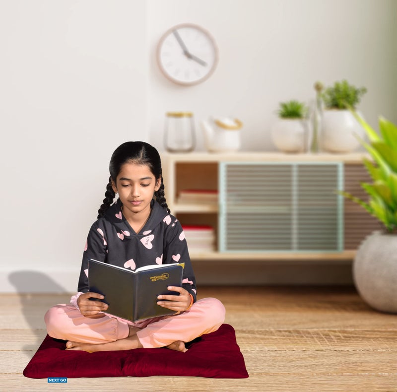NEXTGO Floor Mat Puja Aasan 2Feet x 2Feet | Velvet Makhmal Fabric Microfiber Filling Floor Aasan for Dinner, Puja, Meditation, Garden, Yoga Mat for Home Office Ghar | Pack of 1 Indian Maroon - Image 3