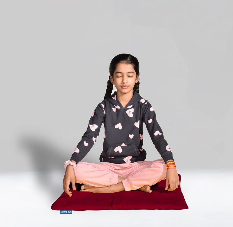 NEXTGO Floor Mat Puja Aasan 2Feet x 2Feet | Velvet Makhmal Fabric Microfiber Filling Floor Aasan for Dinner, Puja, Meditation, Garden, Yoga Mat for Home Office Ghar | Pack of 1 Indian Maroon - Image 5