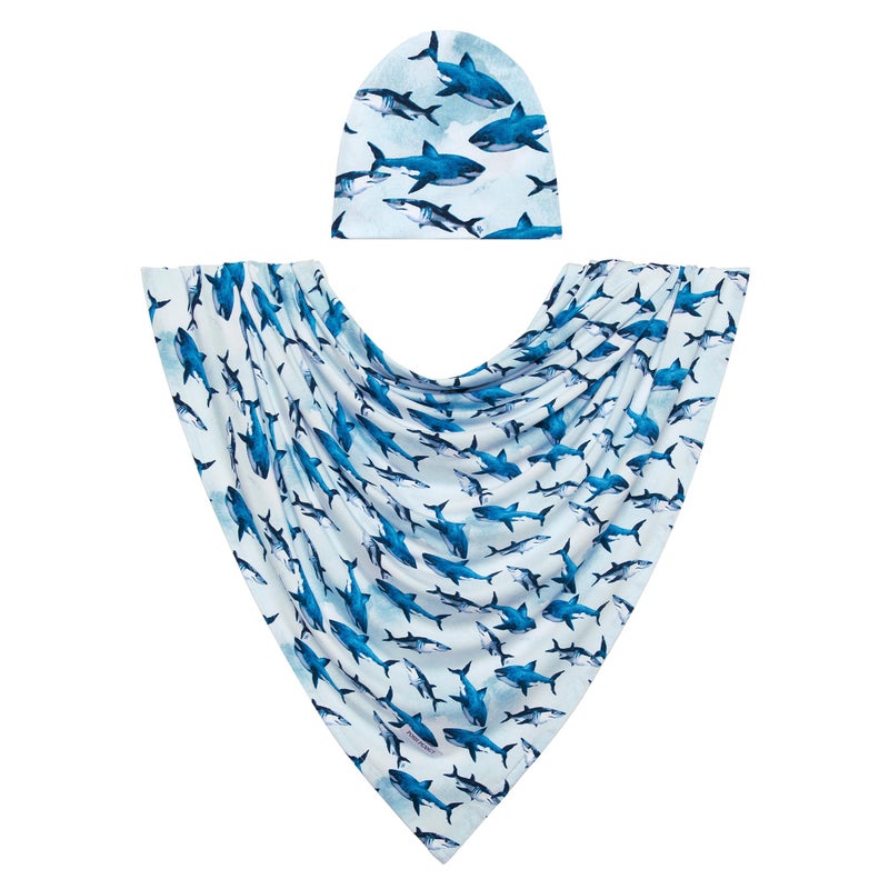 Posh Peanut Baby Swaddle Blanket Beanie Matching Newborn Swaddle Set Doubles As Receiving Blanket or Nursing Cover Sharks