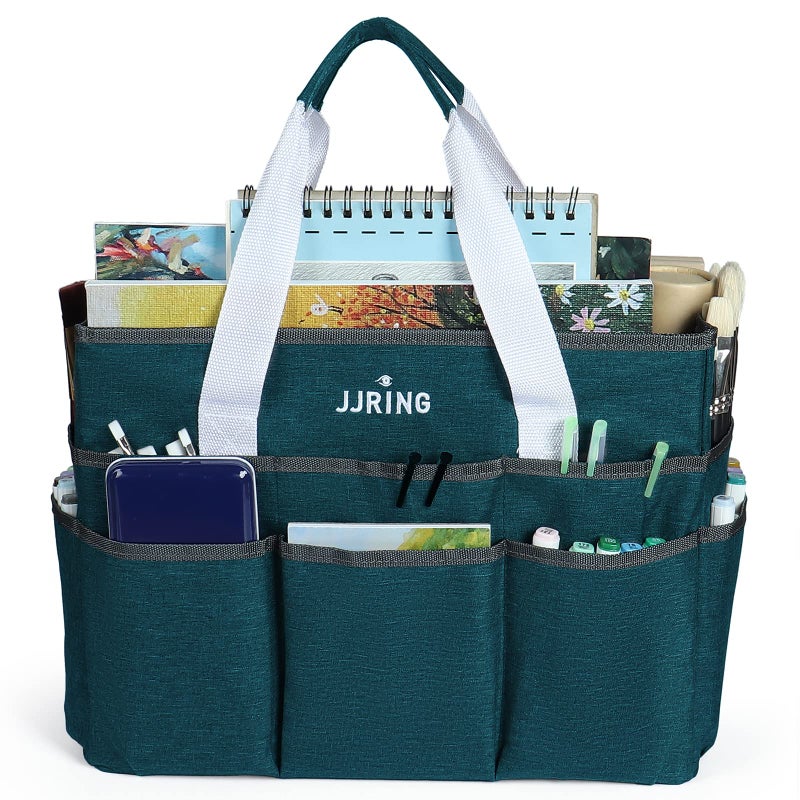 JJRING Craft Organizer Tote Bag, Large Art Storage Caddy with Multiple Pockets, Bluish Green Sewing Bag for Art, Craft, Scrapbooking, School, Medical, and Office Supplies Storage - Image 3