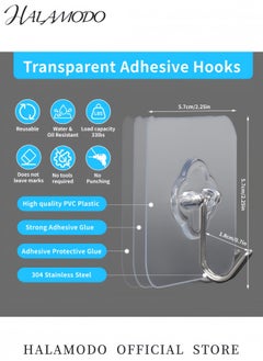 HALAMODO 20-Piece Heavy Duty Self Adhesive Wall Hooks Transparent No Drill Hooks for Hanging Waterproof Oilproof Reusable Sticky Hooks for Bathroom Kitchen Office and Home Organization  - Image 2