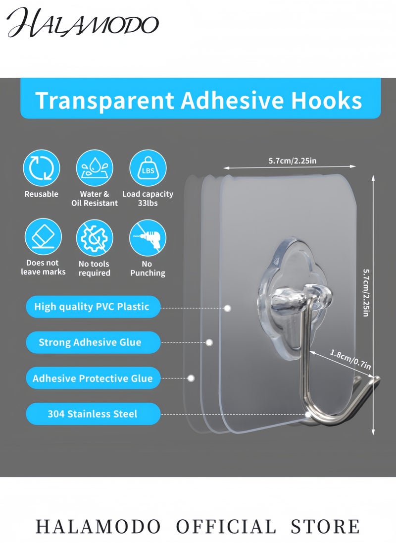 HALAMODO 20-Piece Heavy Duty Self Adhesive Wall Hooks Transparent No Drill Hooks for Hanging Waterproof Oilproof Reusable Sticky Hooks for Bathroom Kitchen Office and Home Organization  - Image 2