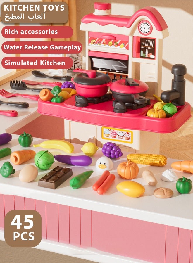 45PC Kitchen Pretend Play Toy Set ,Children's toy kitchen set with game sink,Playhouse Kitchen Children's Toy Set,Children Role Play Cookware Indoor DIY Kitchen Toy Games Kitchen Accessories Toys Sets for Boys Girls Kids - Image 1