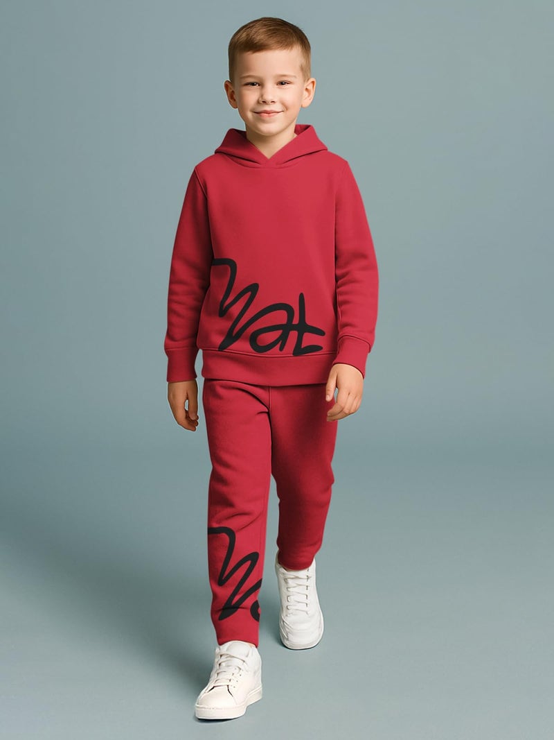 HELLCAT Trendy Co-ords With Hoodie Sweatshirt and Trackpant Clothing Set for Boys Maroon/Red 15-16 Years - Image 2