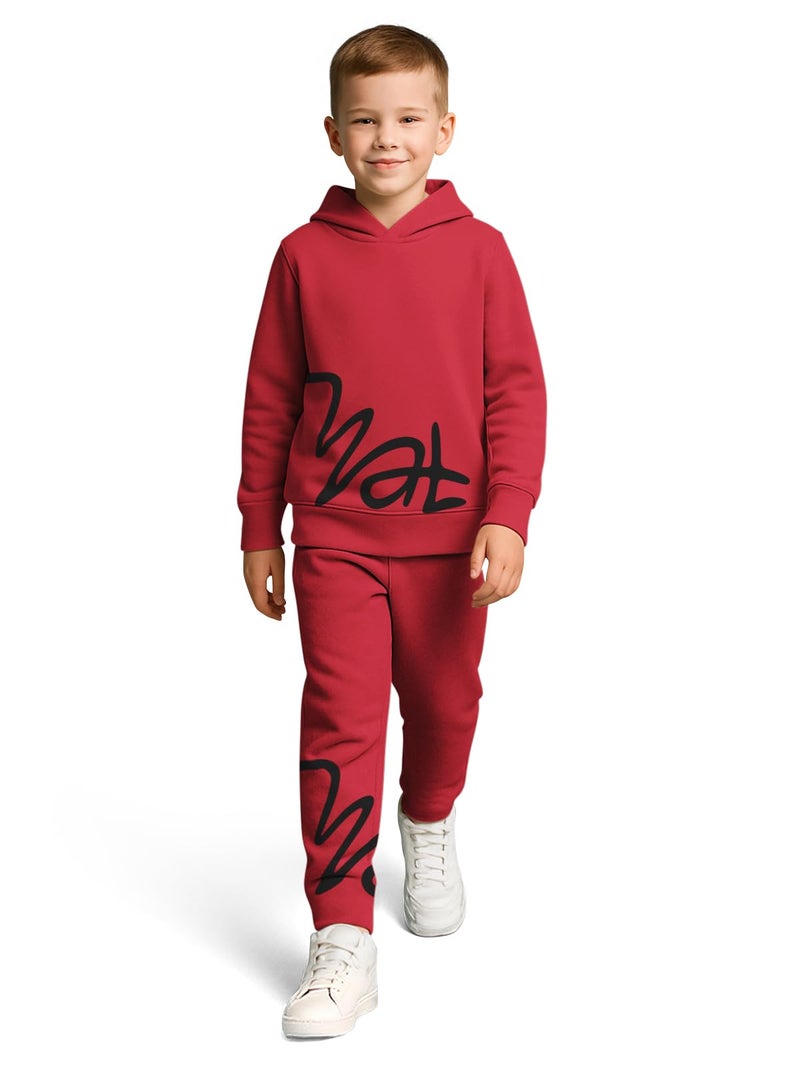 HELLCAT Trendy Co-ords With Hoodie Sweatshirt and Trackpant Clothing Set for Boys Maroon/Red 15-16 Years - Image 1