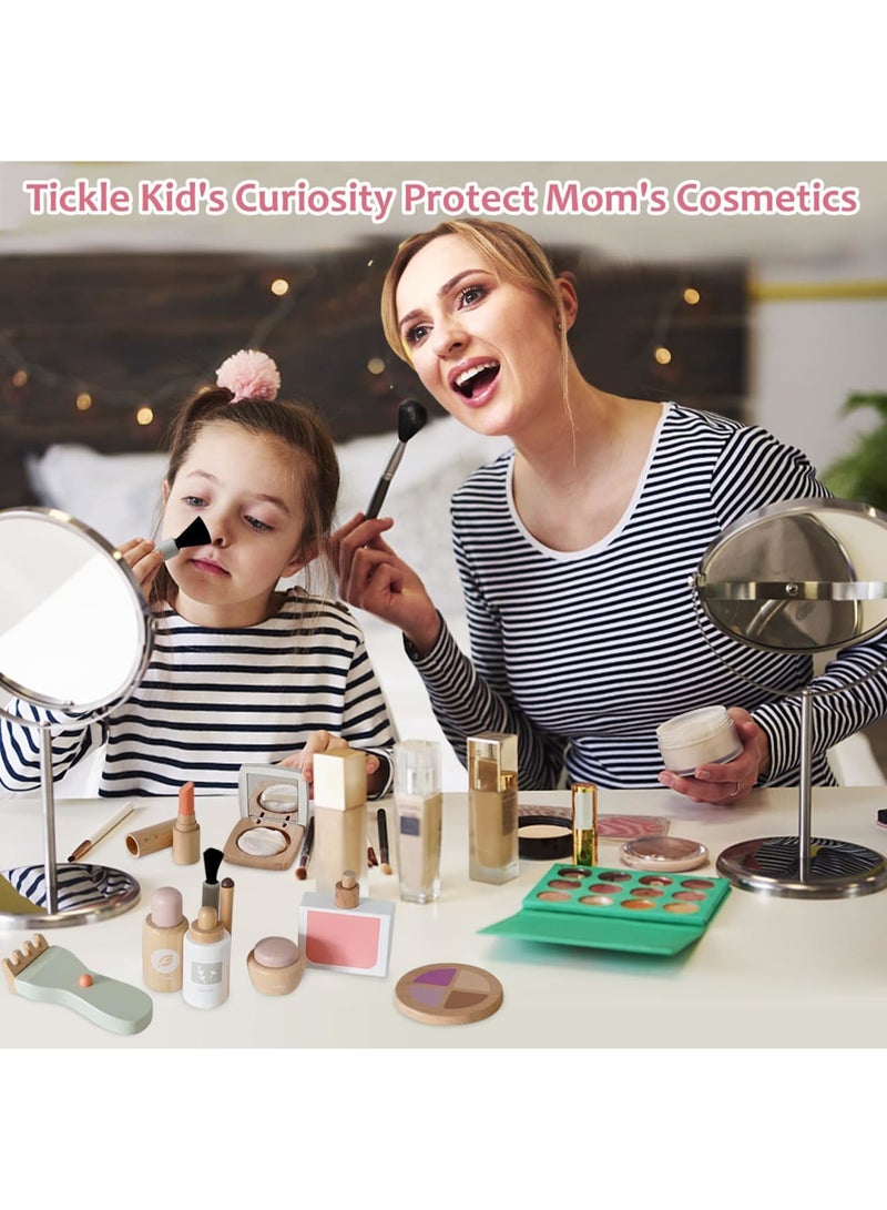 SYOSI 22PCS Pretend Role Play Toy, Wood Beauty Salon Toys Set for Girl, with Realistic Accessories, Princess Lipstick Set with Haircut, Manicure, Makeup Box, Accessories Bag Gift for Girls 3-12 - Image 5