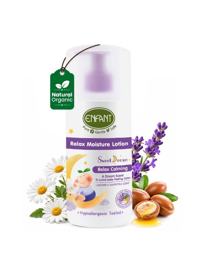 إنفانت لوشن ENFANT Sweet Dream Relax Moisture – لوشن عضوي للأطفال باللافندر والبابونج لروتين ما قبل النوم، سعة 250 مل، يهدئ ويُريح بشرة الطفل، غير دهني ويوفر ترطيباً لمدة 24 ساعة، خالٍ من البارابين، وآمن منذ الولادة. - Image 1