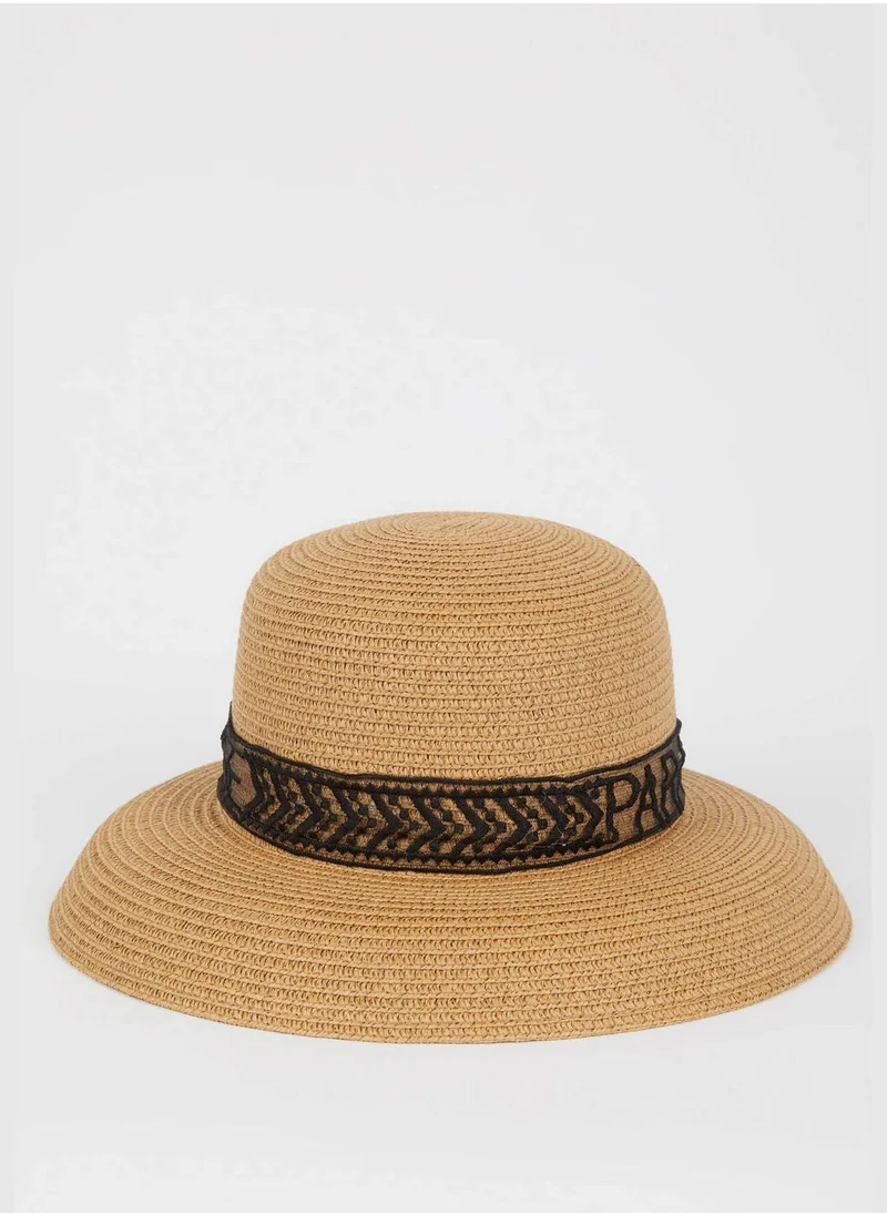 DeFacto Slogan Embroidered Straw Hat