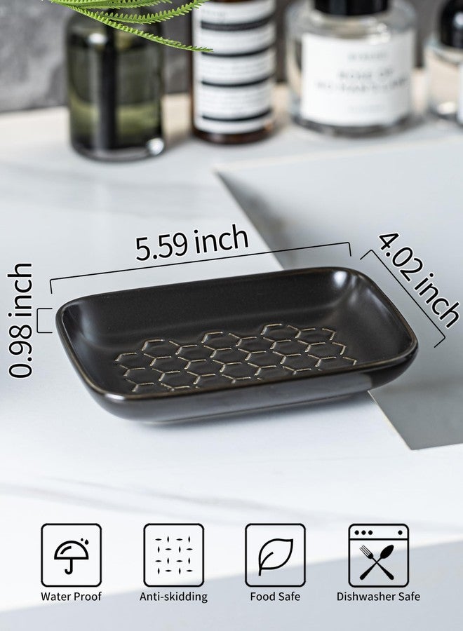 Gomakren Soap Dish for Shower, Bar Soap Holder, Ceramic Soap Dishes for Bar Soap, Sponge Holder Soap Saver Soap Tray for Bathroom Kitchen Sink, 5.5 Inch, Black - Image 2