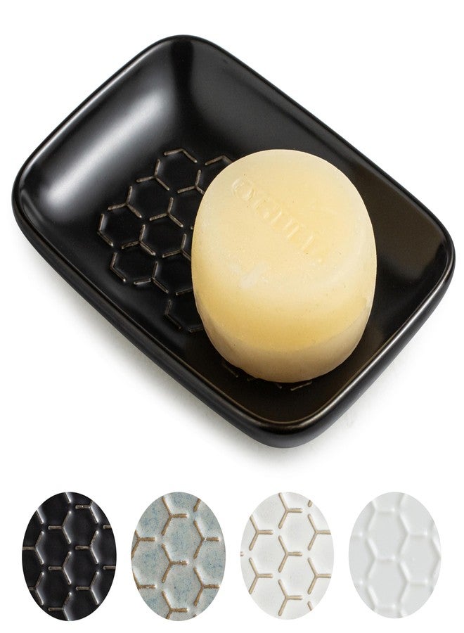 Gomakren Soap Dish for Shower, Bar Soap Holder, Ceramic Soap Dishes for Bar Soap, Sponge Holder Soap Saver Soap Tray for Bathroom Kitchen Sink, 5.5 Inch, Black - Image 1