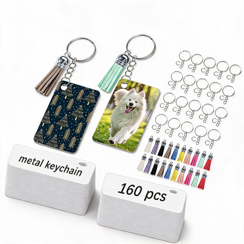 Sublimation Metal Keychain: 160-Piece Double-Sided White Glossy Coating - With Decorative Tassels, Customizable Diy Craft for Wedding Party, Birthday Gifting, Bulk Event Use - Image 2