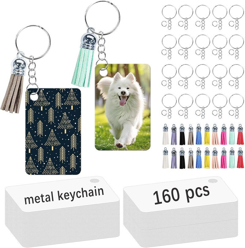 Sublimation Metal Keychain: 160-Piece Double-Sided White Glossy Coating - With Decorative Tassels, Customizable Diy Craft for Wedding Party, Birthday Gifting, Bulk Event Use - Image 1