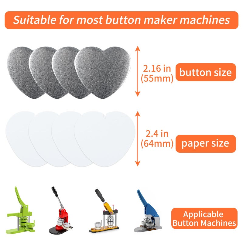 MK.Bear 100 Sets blank heart Button Partsï¼ŒPin Maker Supplies for Button Maker Machine Heartï¼ŒIncluding Heart-shaped Metal button pin back cover, Metal Covers, Clear Film&Blank Paper - Image 4