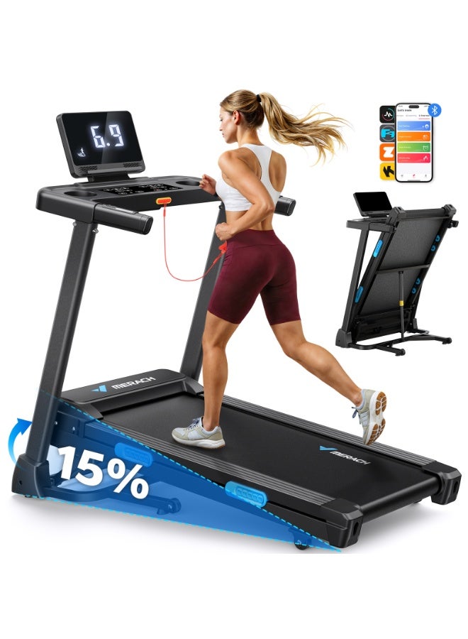 MERACH Incline Treadmill with Incline 6%-15%, 7-Layer Belt 300LBS Capacity Tredmill Foldable Handle Running Treadmills for Home, 0.5-7.5MPH 3.0HP Incline Folding Treadmill LED with APP Threadmill - Image 1