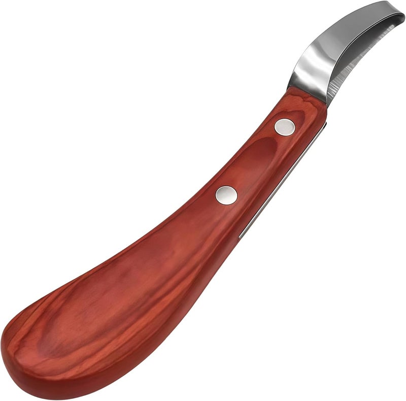 Stainless Steel Hoof Trimming Knife for Farriers, Curved Blade, Comfortable Wooden Handle, Perfect for Horses, Goats, Sheep, and Sharp - Image 1