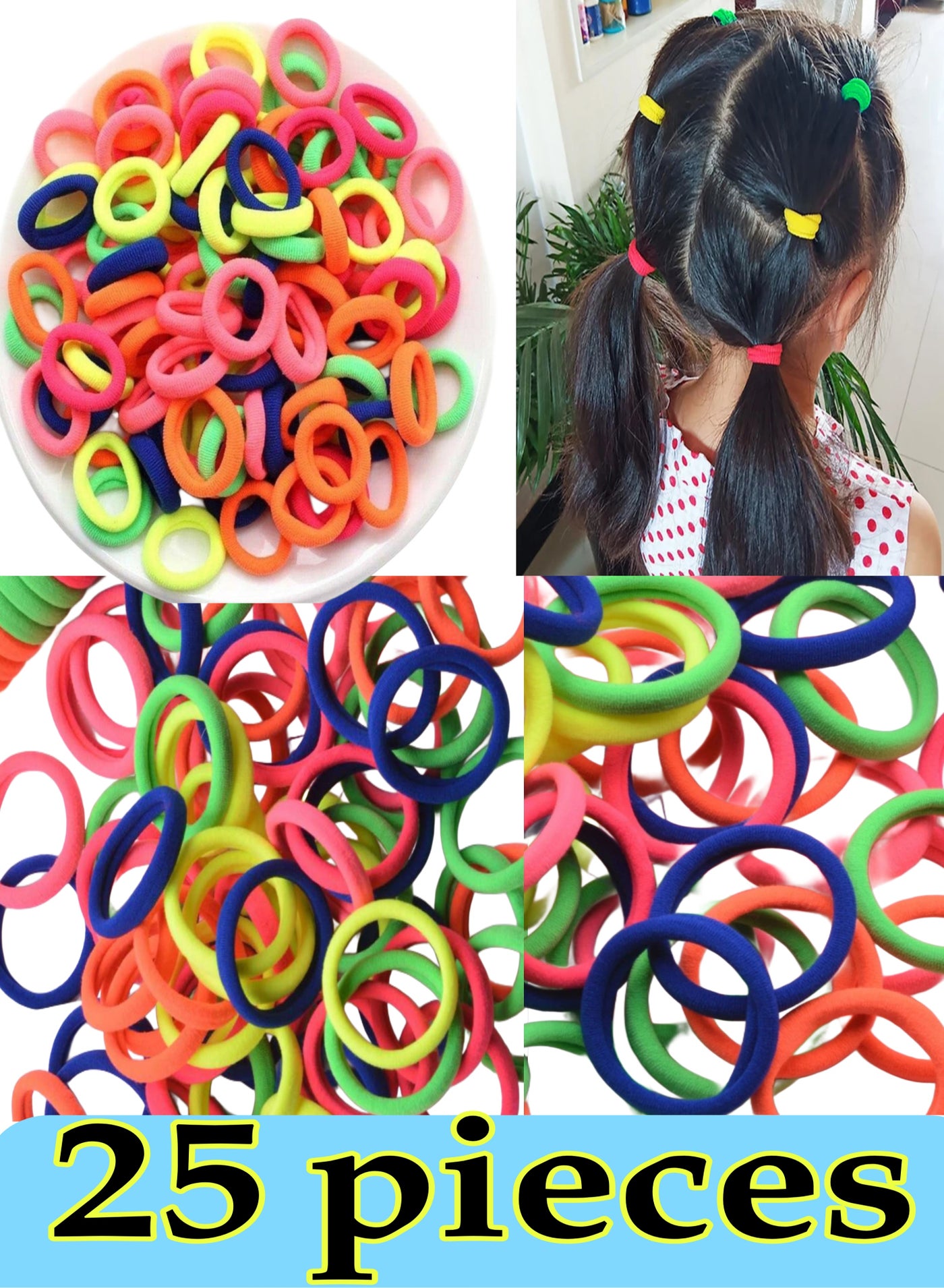 Girly colorful elastic hair bobbles 4-5 cm diameter ties, 25 pieces