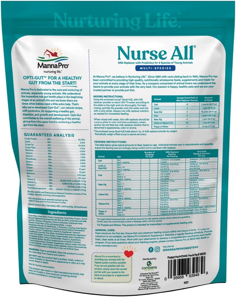 Manna Pro Nurse All Multi-Species Milk Replacer with Probiotics for Young Animals - 3.5 lbs - Image 2