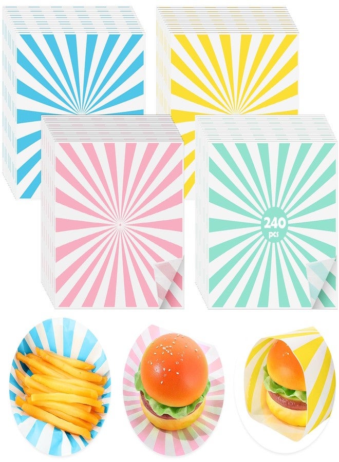 Dunzoom 240 Sheets Pastel Striped Dry Waxed Deli Paper Sheets 12x12 Inch Wax Sheets for Food Basket Liners Sandwich Wrapping Paper for Bread BBQ Picnic Festival Party Fast Food - Image 1